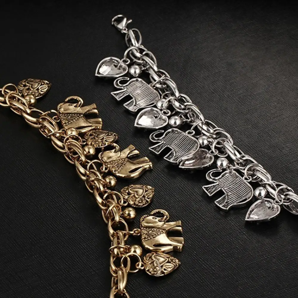 Women's Bracelet Vintage Unique Carved Heart Elephant Shiny Pendant Bracelet for Women Bangle Female Hand Jewelry