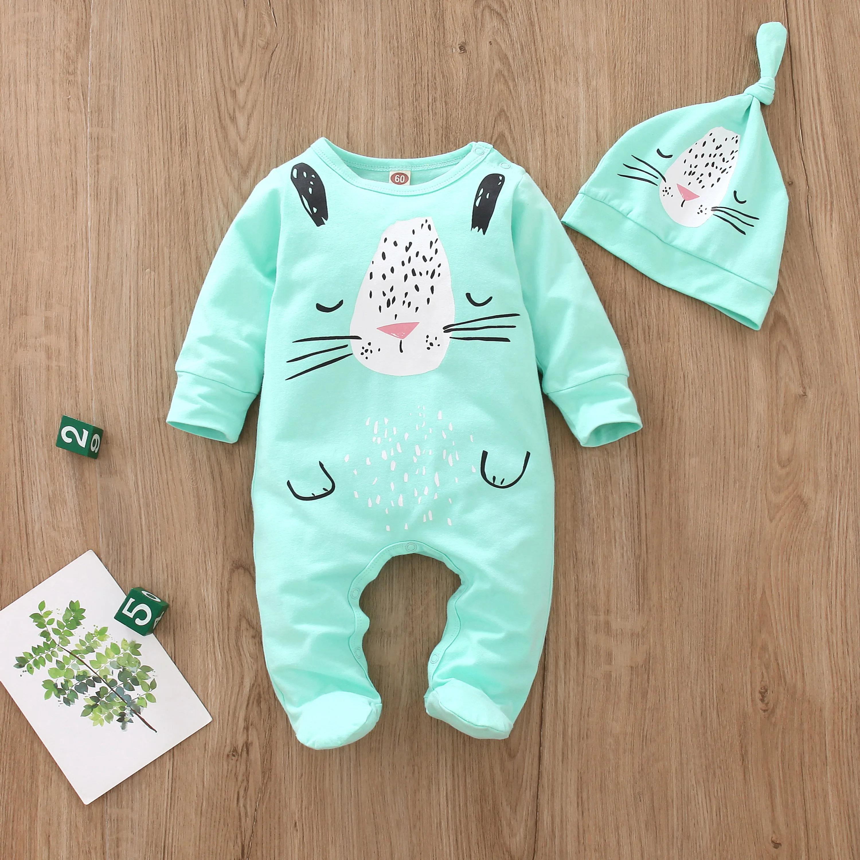 Baby Boy Rompers And Hat Long Sleeve Cotton Cute Animal Printing Newborn Baby Boy Girl Clothes Jumpsuit Toddler Infant Outfits