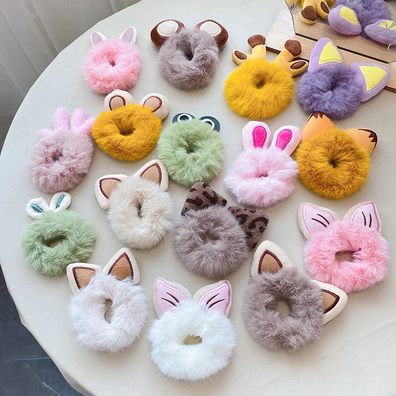 1PCS New Hair Accessories Fake Fur Hair Rope Bear Scrunchies Women Girls Elastic Hair Rubber Bands Gum Kids Cute Ponytail Holder