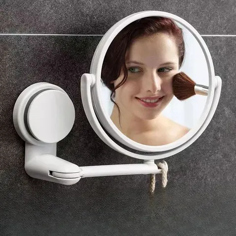 Miroir mural à bras pliant, miroir de salle de bain extensible sans perceuse, miroir de salle de bain pivotant, bras d'aspiration, maquillage cosmétique Double face