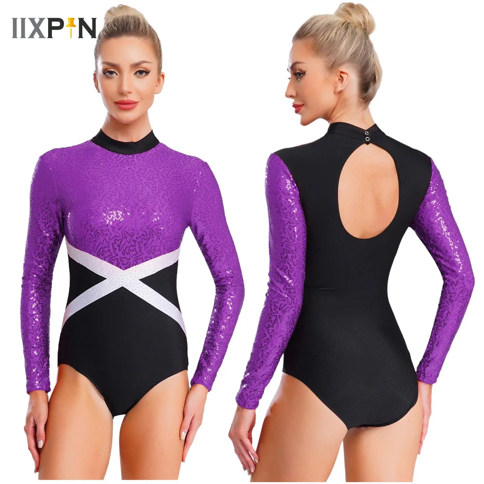 

Ballet Jersey Dance Leotard for Women Sequins Workout Long Sleeve One-piece Bodysuit Rhythmic Gymnastics Figure Skating Costume