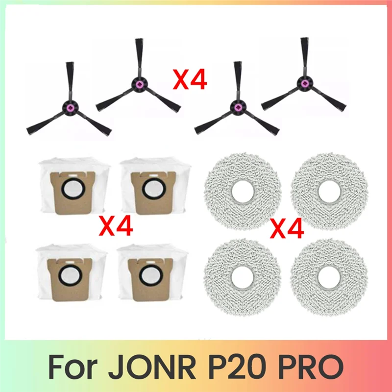 B98A-12PCS Replacement Parts For JONR P20 Pro Robot Cleaner Accessories Washable Side Brush Mop Cloth Dust Bag