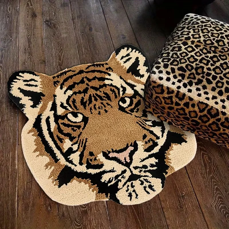 Tiger Head Pattern Carpets for Living Room Home Plush Study Animal Rug Fluffy Soft Bedside Mat Light Luxury Bedroom Decor Carpet