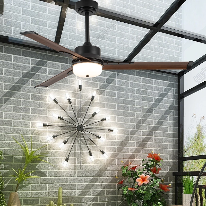 

Aluminum Alloy Leaf Ceiling Fan Light Outdoor Sunroom Restaurant Terrace Pavilion Waterproof Sunscreen Silent Variable F