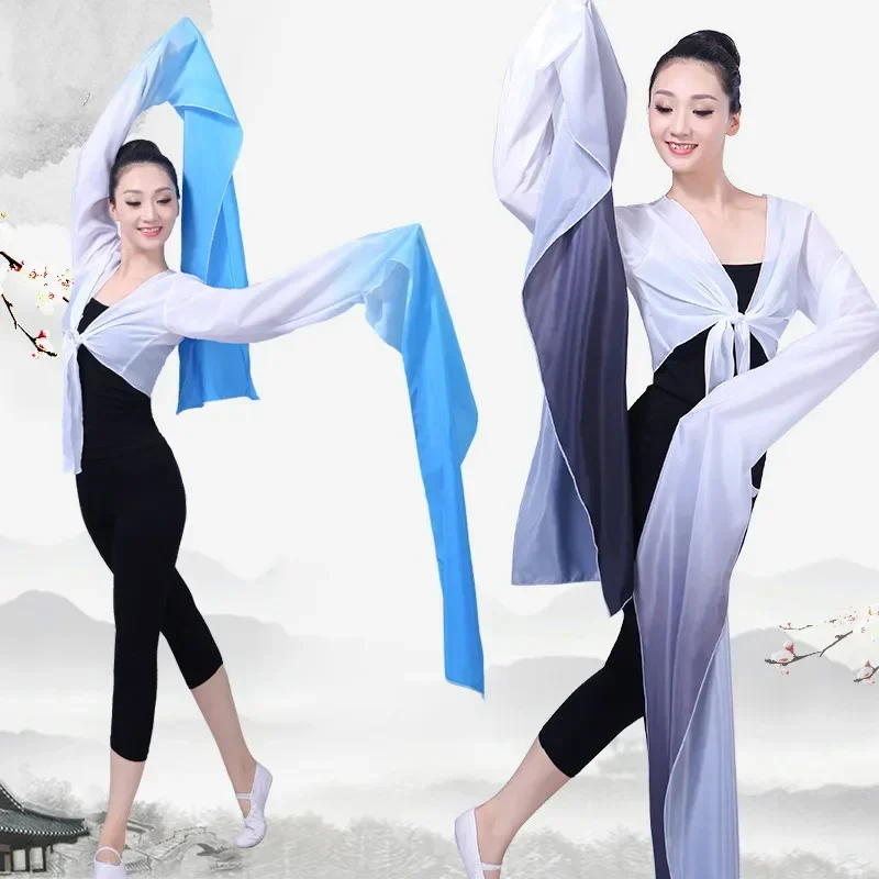 Chinese Classical Dance National Hanfu Dance Beijing Opera Tibetan Costume Chiffon Water Sleeves Yangko Dance Practice Tops