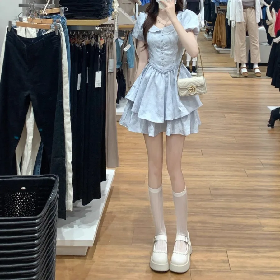 

【New style】French first love doll collar dress, small girl, summer fugitive princess cake dress, waist waist fairy fluffy dress