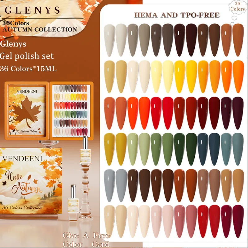 Glenys 36 color nail polish glue popular semi permanent immersion gel color card UV LED nail salon art varnish set 15ml