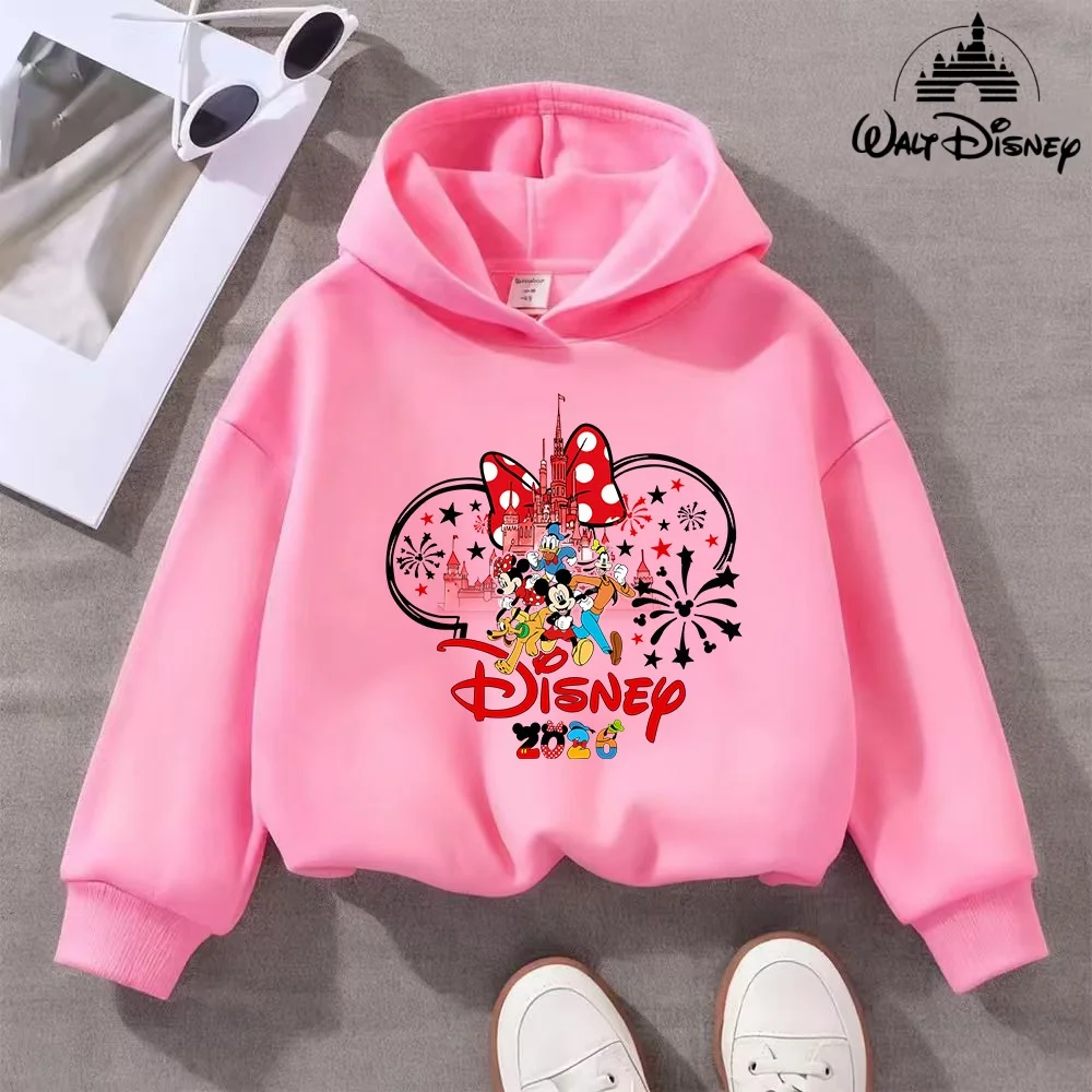 Disney Kawaii 2026 Fashion Disneyland Trip Vacation Clothes Caricature Hoodie Children Top Cartoons Girl Clothes Boy Disney Kids