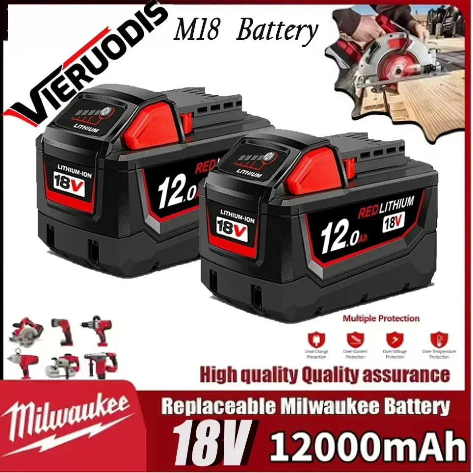 Image of 100 % neu, 18 V, 12,0 Ah, für Milwaukee M18 Akku, Li-Ion-Ersatzakku für Milwaukee 18 V M18 48-11-2830 0730-20 Werkzeugakku