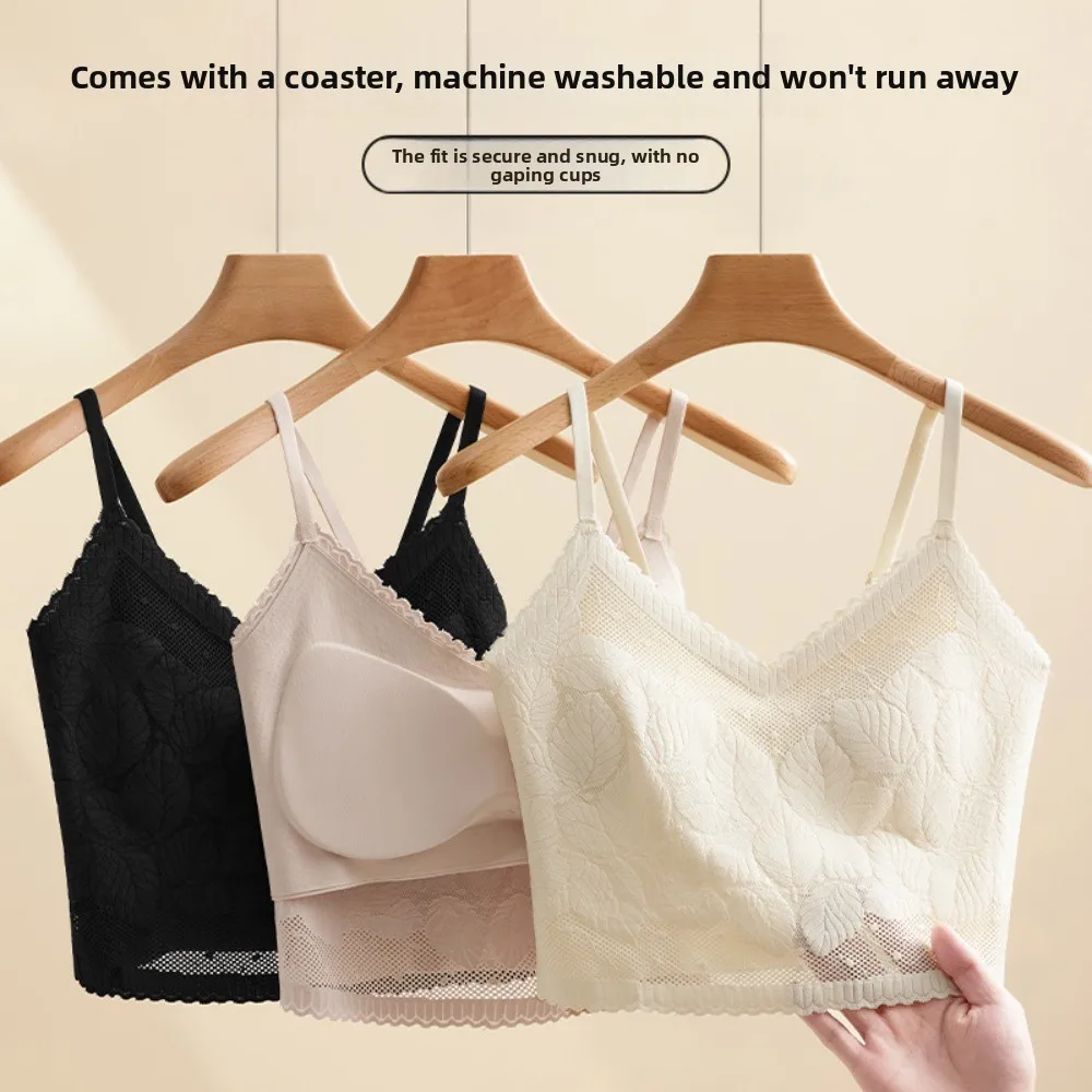 

Рубашки с тонким дном, кружевные майки с глубоким V-образным вырезом и подушечками на груди, кружевные укороченные топы в форме листа, облегающий жилет без рукавов на подтяжках