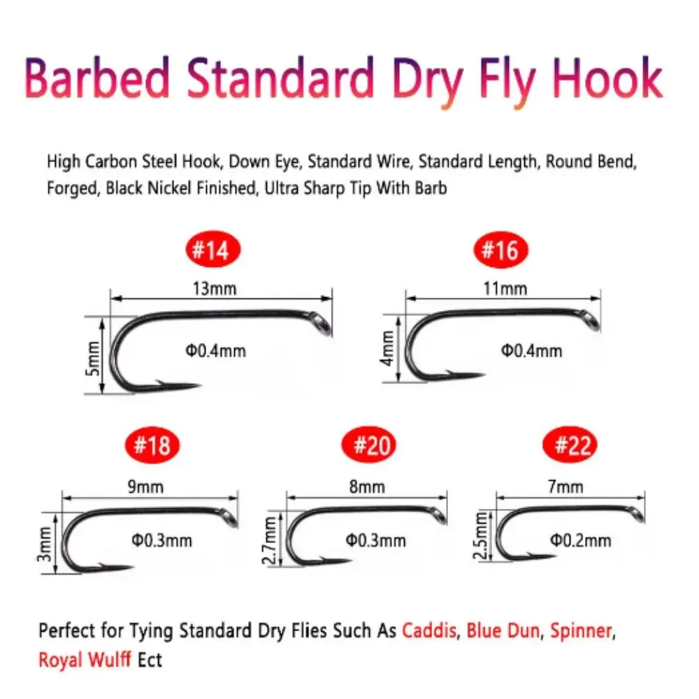 100PCS Barbless Hook Fishing Dry Fly Hook Tying Streamer Fly Tying Hooks Long Shank High Carbon Steel Fly Fishing Hook