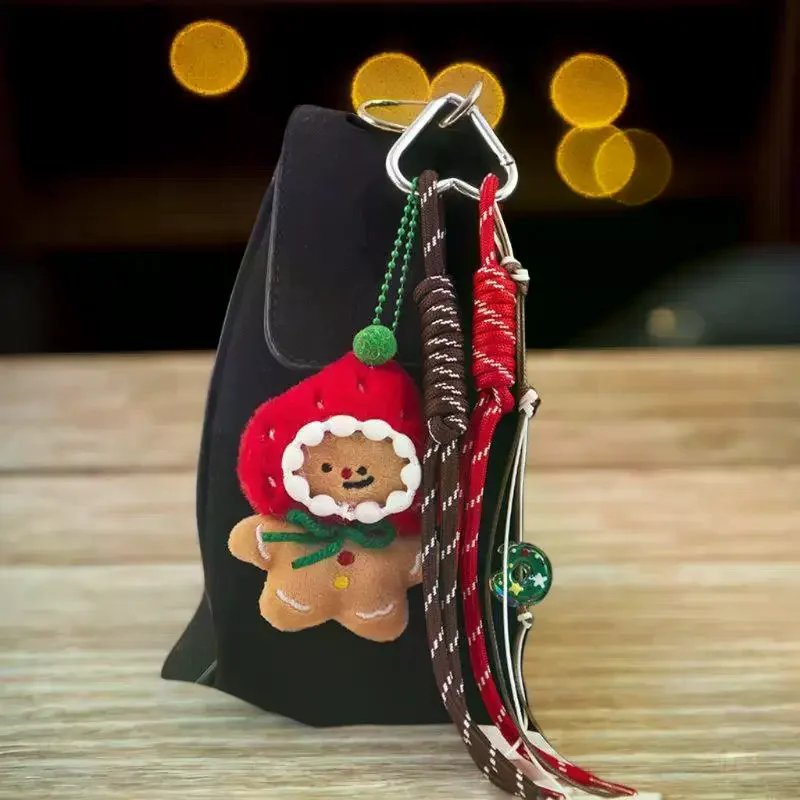 Christmas Plush Cartoon Gingerbread Man Christmas Wreath Pendant Keychain Backpack Hanging Ornament Xmas New Year Gift