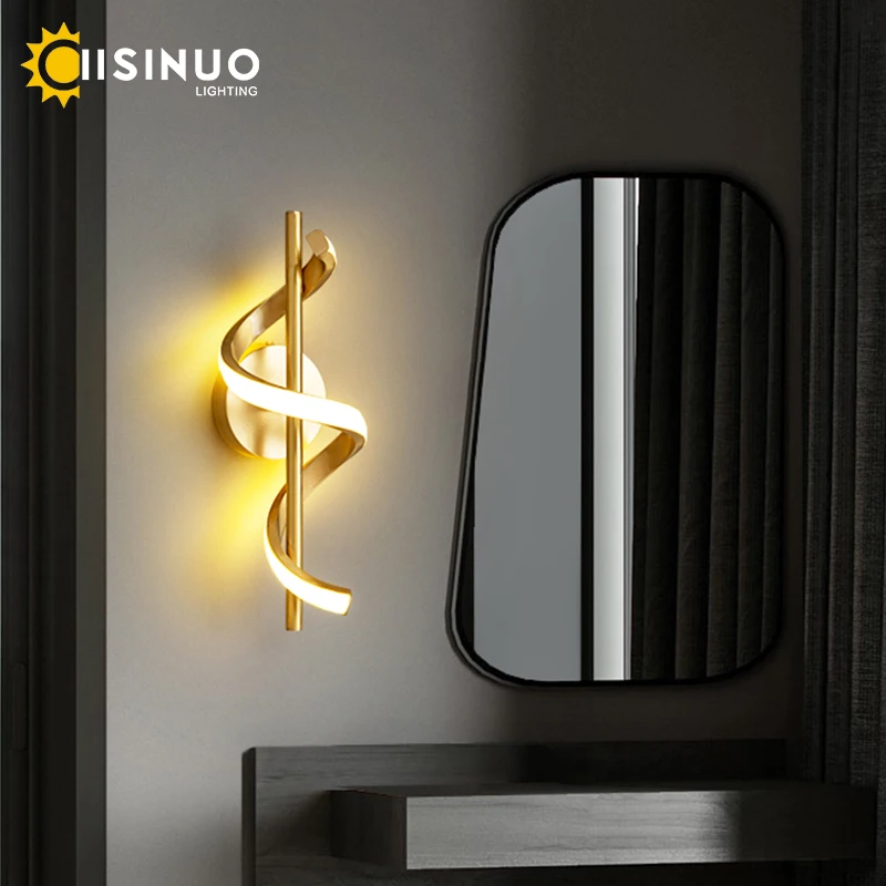 Modern LED Wall Sconce Integrated Gold Copper Reading Light Contemporary Wall Lamp for Bedroom Living Room Hallway Light Fixture