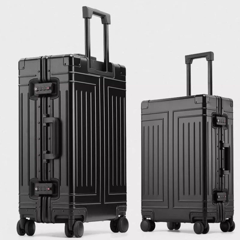 

100% алюминиевый чемодан высокого уровня, металлическая вместимость, прочный чемодан, вращающееся колесо, ручная кладь, дорожный чемодан 24/26/28/30 дюймов