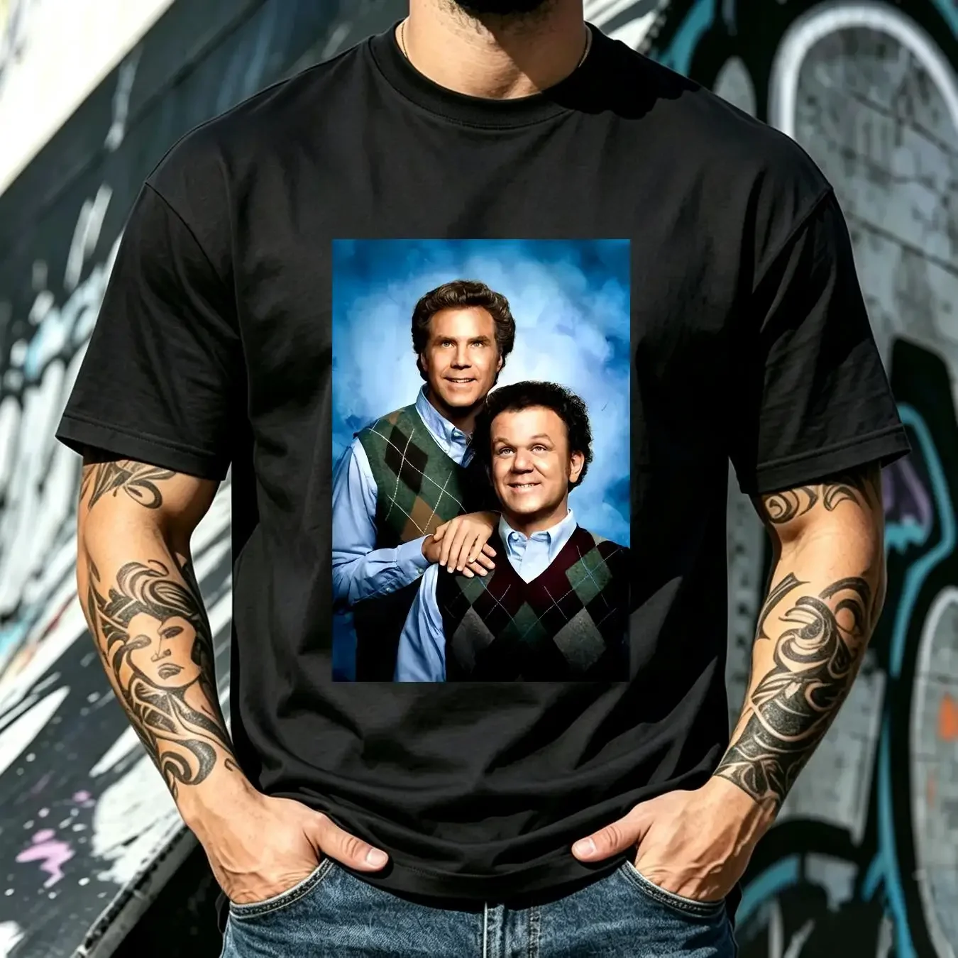 washed T Shirt Step Brothers Family Portrait Men's Sweater Vests Will Ferrell John vintage Washed Casual Stretched homme