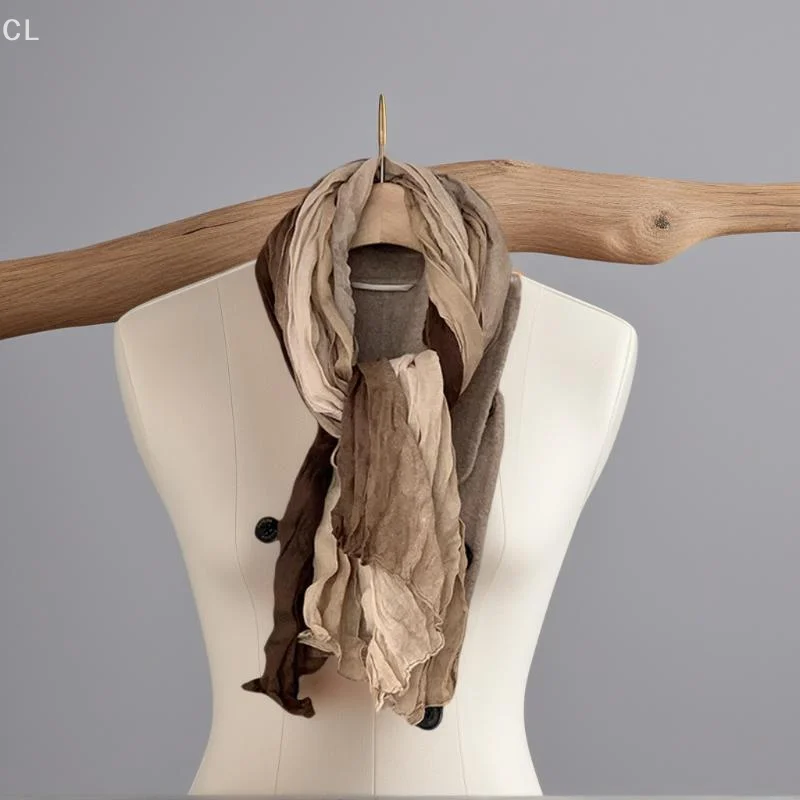 Chic Women's Retro Ethnic Crumpled Silk Scarf, Long Folds, Color Gradually Changing Shawl, Perfect Gift Headscarf
