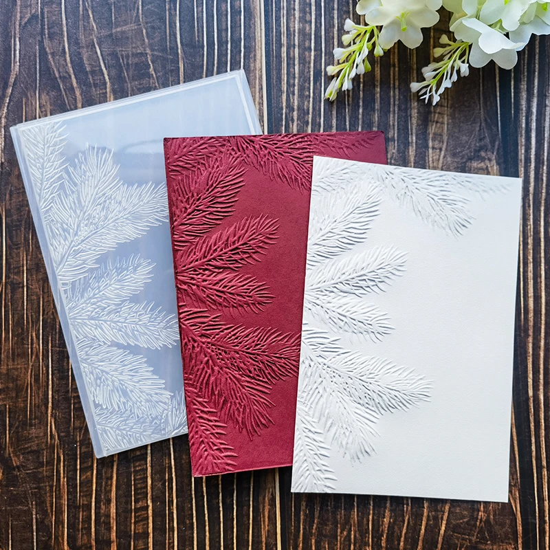 Ein Satz geprägter Ordner mit „exquisiten Mustern aus Nadelblättern“, 3D-Texturmusterhintergrund, Kunststoff-Handschablone,