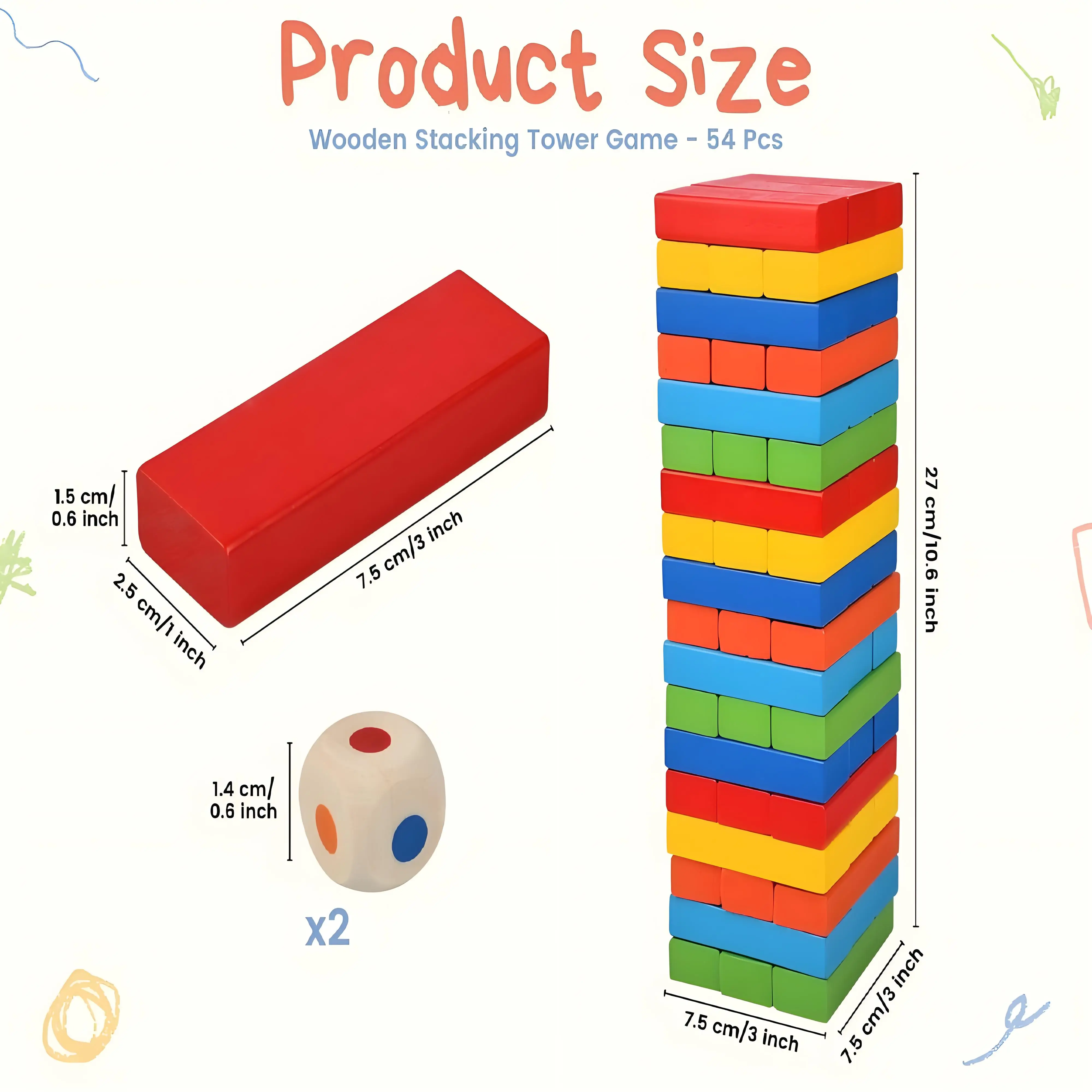 لعبة التراص الخشبية المكونة من 54 قطعة، برج كتل التوازن الملونة للأطفال والأسرة الليلية - لعبة جذعية تعليمية #2