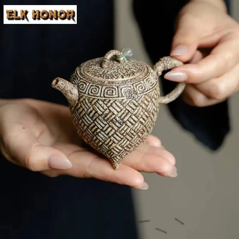 155ml Retro Chestnut Sprinkle Gold Tripodia Teapot Aesthetic Tea Infuser Pot Tea Making Kettle With Ball Hole Teaware Decoration