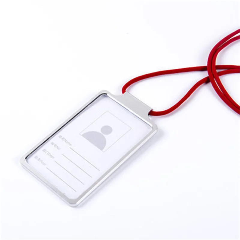 1PCS Employee Id Card Holder Case Aluminum Alloy Vertical Name Tag Badge Holders Men Women Business Pass Case With Neck Lanyard