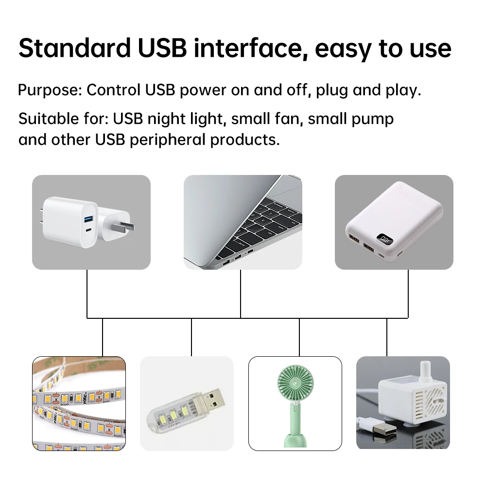 USB Male Female Micro 433Mhz Wireless RF Remote Switch Built-in Battery For USB Lights Fan Mobile Power Adapter Control
