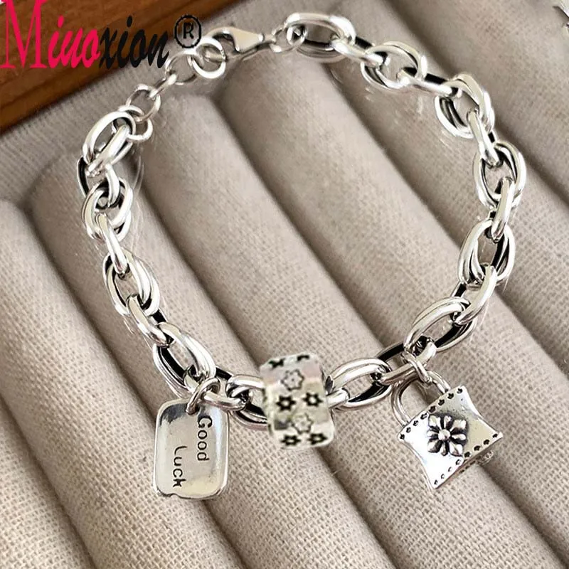 Miuoxion Retro 925 Stamp Lock Star Chain Letter Bracelet Personality Punk Jewelry For Women Men Feature Charm Girl Party Gift