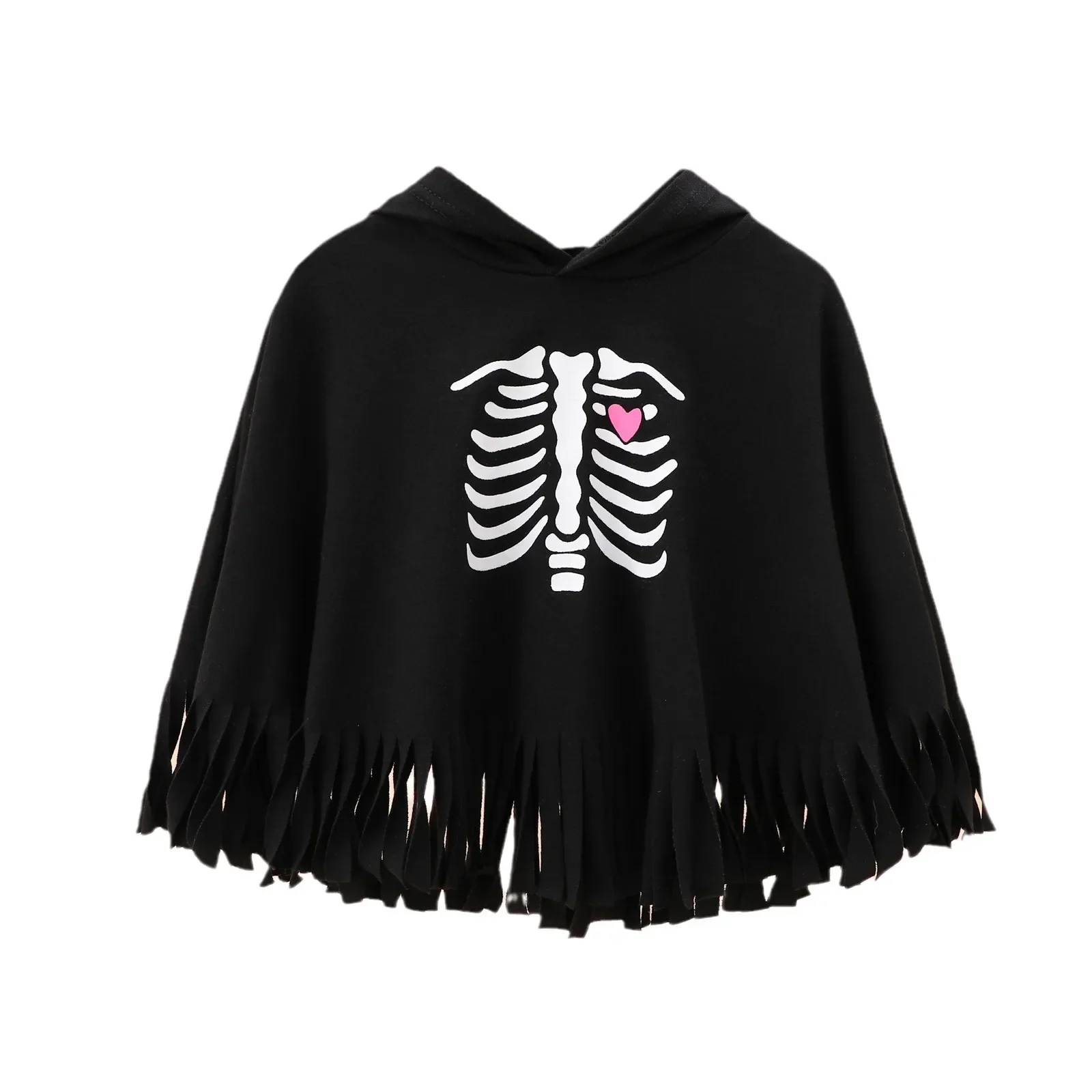 Cute 1-6 Year Girls Clothes Halloween Baby Toddler Funny Skull Print Tassel Edge Long-Sleeved Cloak Holiday Atmosphere Costume