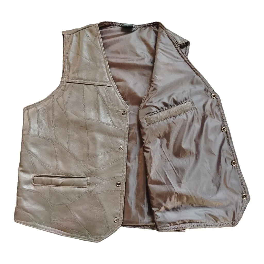 V-Neck Slim Fit Quilted Soft Real Cowhide Leather Vest for Men Classic Biker Motorcycle Waistcoat Casual Autumn and Winter