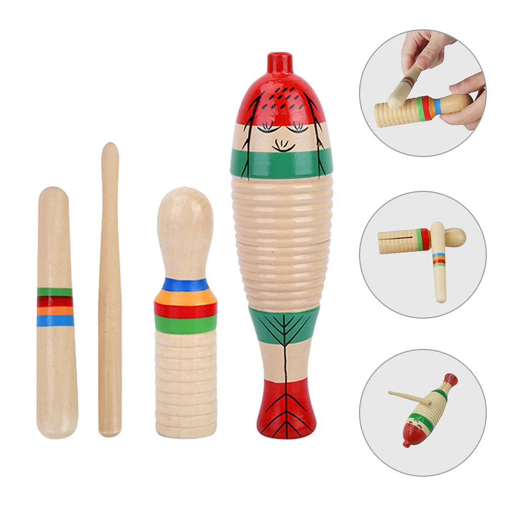

2Sets Wooden Guiro Instruments Children Toddler Beginner Percussion Music Set Safe Durable Spark Interest Cultivate