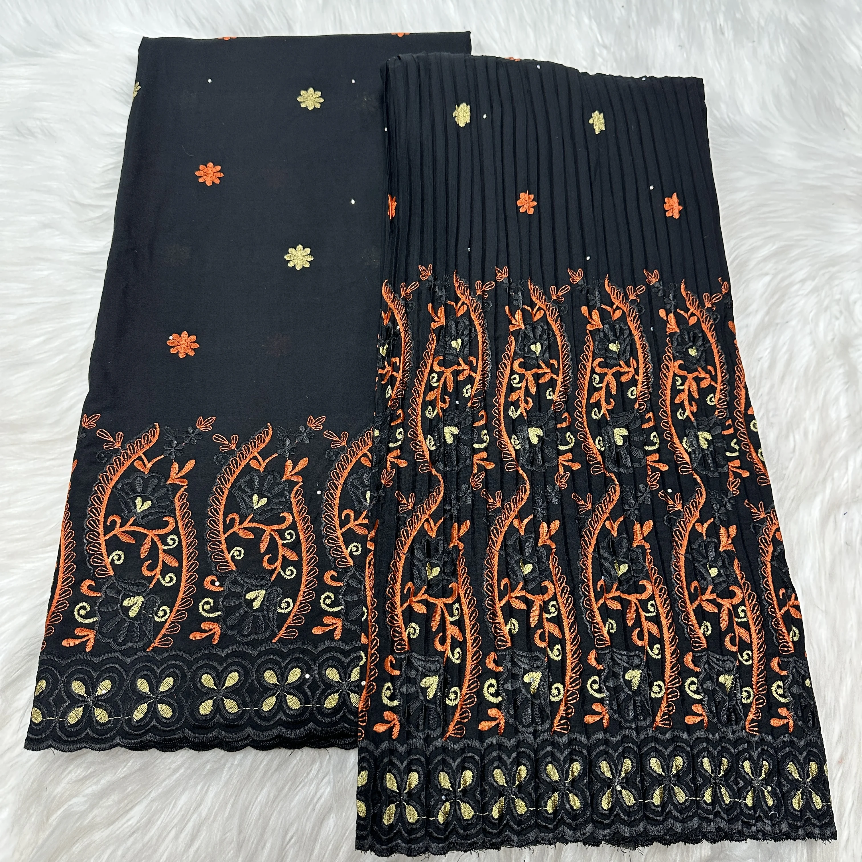 

New African 100% Cotton Lace Fabric 2025 With Stones High Quality Nigerian Cotton Lace Fabric 2.5+2.5 Yards For Wedding Dresses