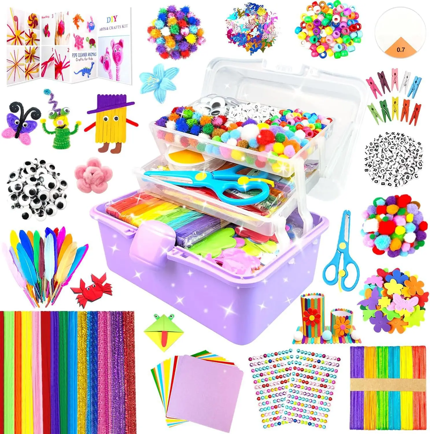 Colorful Pipe Cleaner Craft Kit with Storage Box,  Kids DIY Handmade Educational Toy Gift for Kindergarten Boys Girls