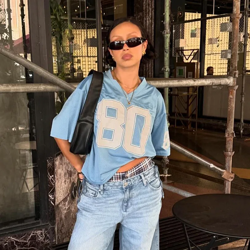 

Женские футболки большого размера с графическим рисунком Y2k, спортивная эстетичная рубашка из джерси с буквенным принтом, одежда в консервативном стиле, летние футболки с короткими рукавами