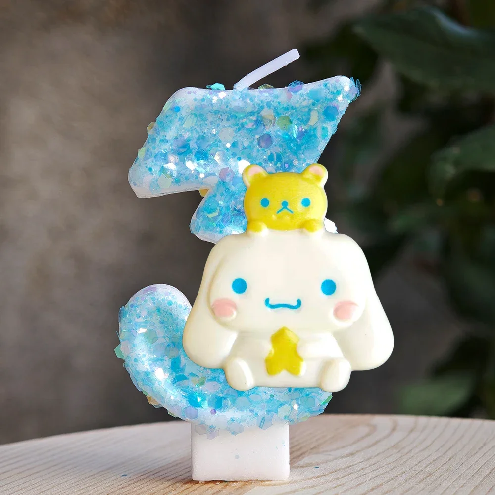 Kawaii Cinnamoroll Cartoon-Themen Glitzerkerze Kinder Geburtstagskerze Dekorationen Tortendekoration Baby-Shower Party-Zubehör – Detail 25