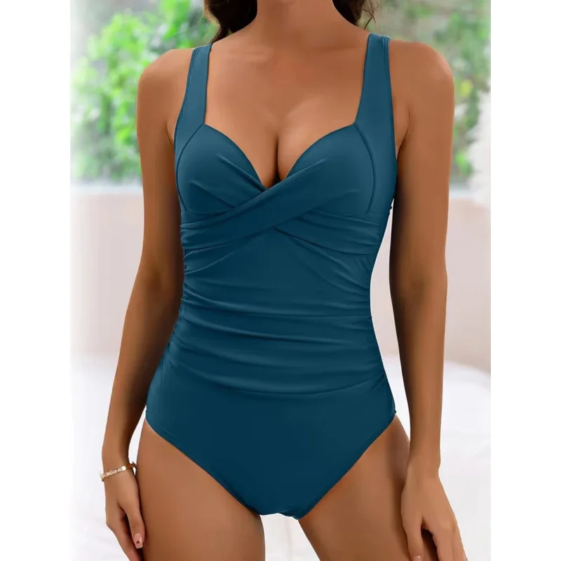 ธรรมดา Ruched ชุดว่ายน้ําผู้หญิง One Piece ชุดว่ายน้ําหญิง Beachwear Bathers ชุดว่ายน้ําว่ายน้ําชุดว่ายน้ําฤดูร้อน
