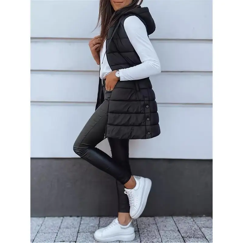 Elegant Hoodie Vest with Pockets 100% Polyester Regular Length Inner Wear for Women Summer Season Fashion Style