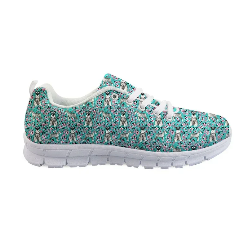 Nieuwe Dames Sneakers Schnauzer Print Studenten Casual Veters Light Mesh Schoenen Meisjes Antislip Sportschoenen Grote Flats