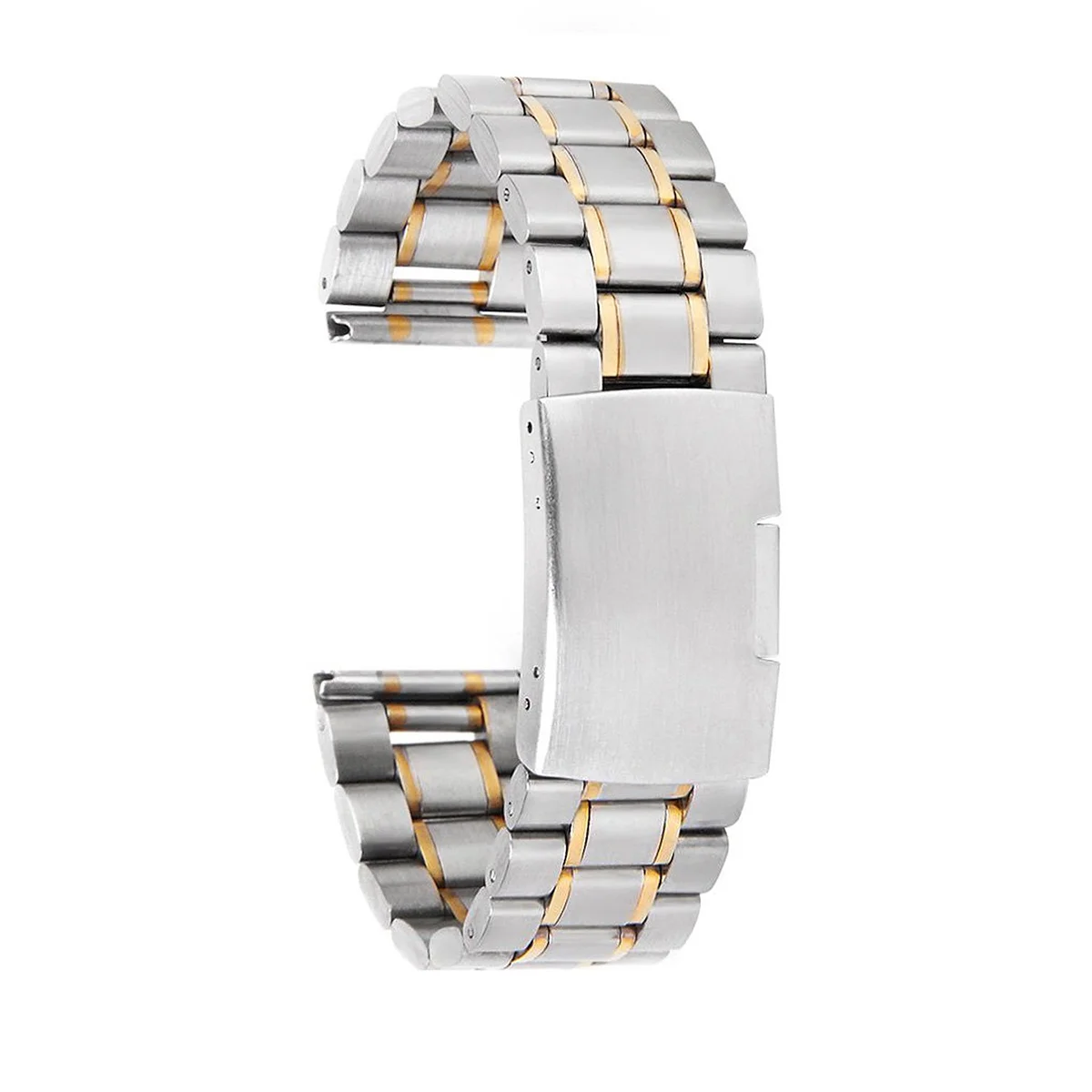 

20mm Stainless Steel Solid Links Bracelet Watch Band Strap Straight End with 4pcs Watch Spring Bars (Silver+Golden)