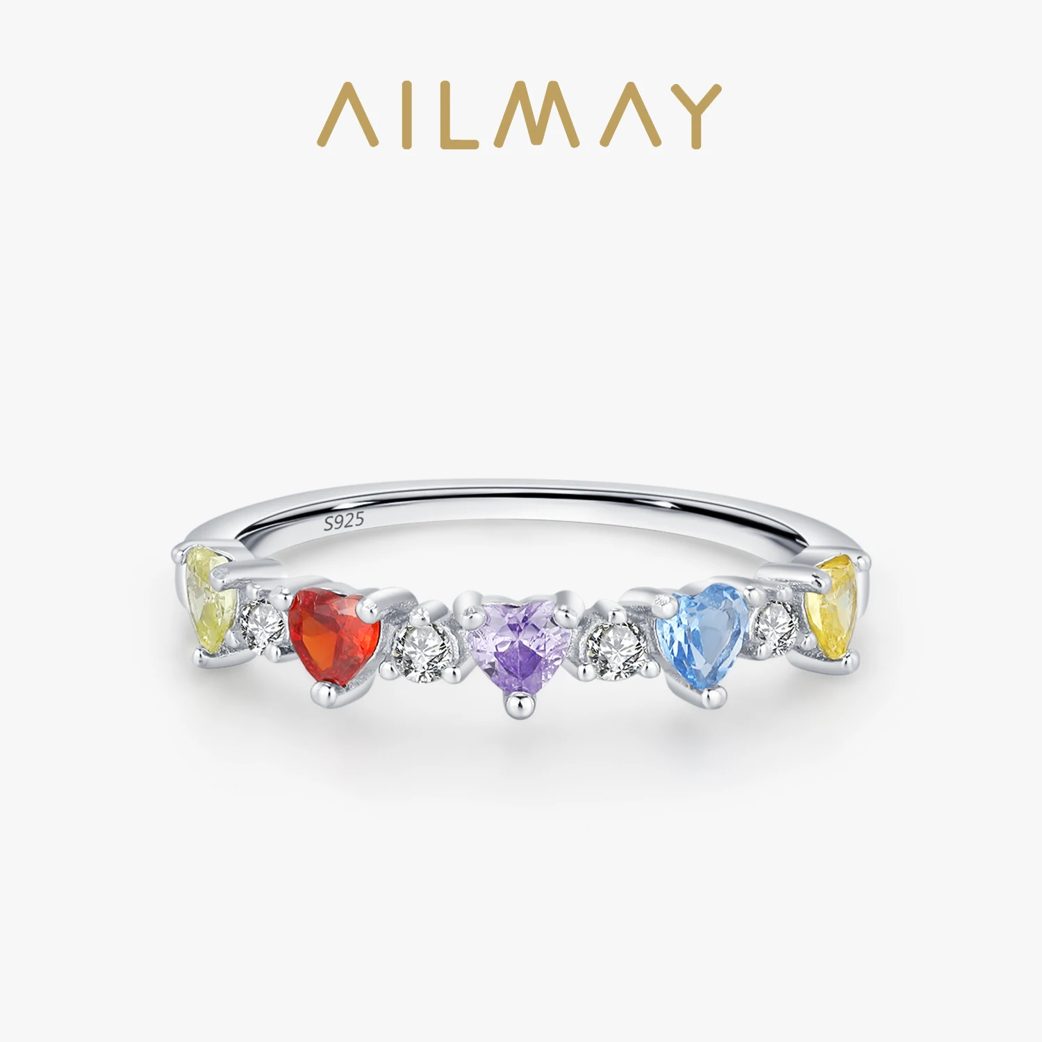 

Ailmay Fashion 925 Sterling Silver Colorful Heart Sweet Love Rings For Women Popular Wedding Statement Jewelry