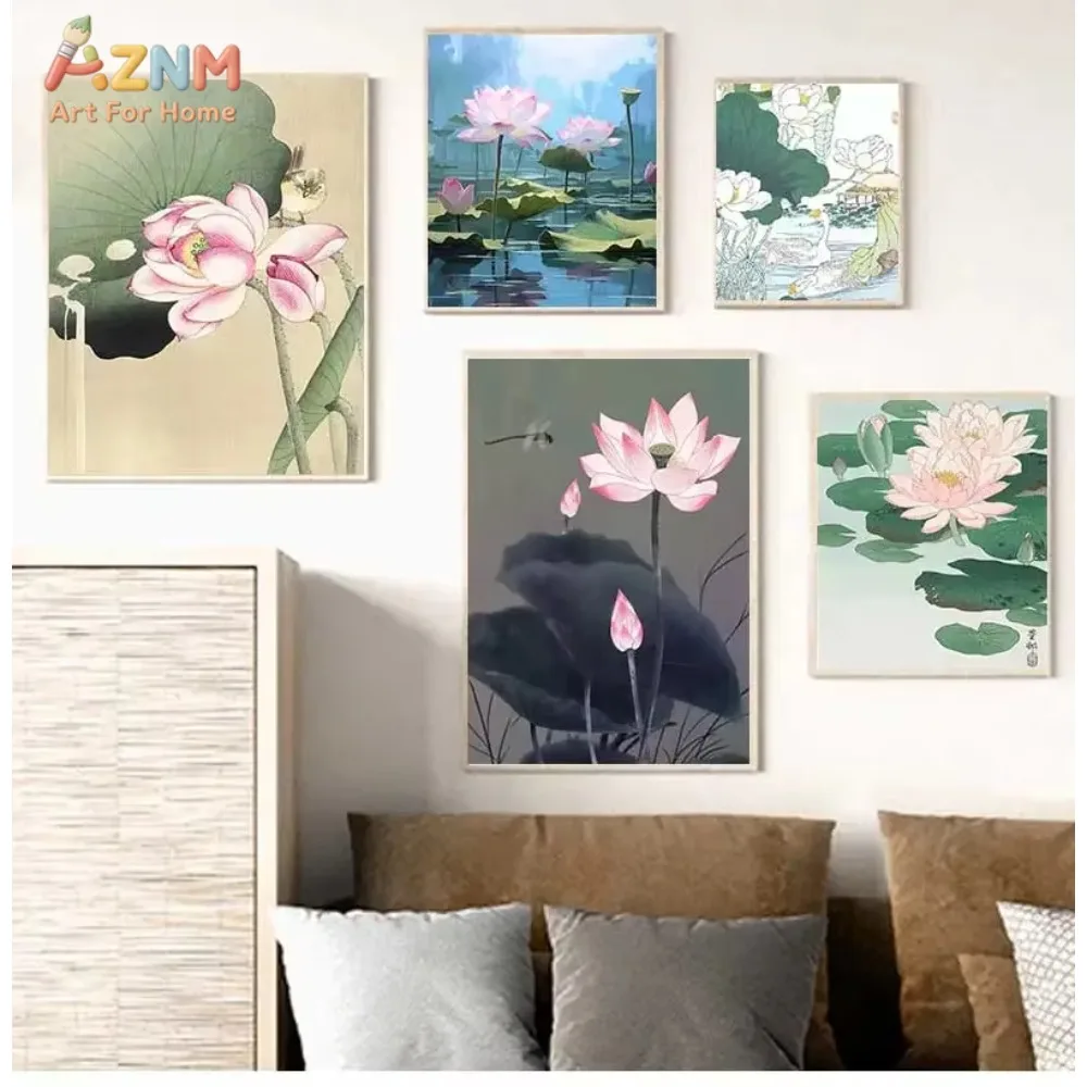 

1pc Traditional Retro Lotus Leaf Landscape Wall Art Poster Oil Painting Printmaking Nordic Room Home Decoration Wall Paint