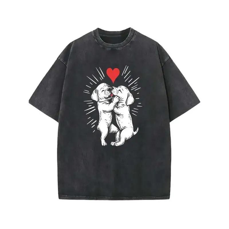 

Cute Dog Couple Graphic T Shirt For Women Men Oversized Love Puppy Print Tee Romantic Streetwear Valentine Style