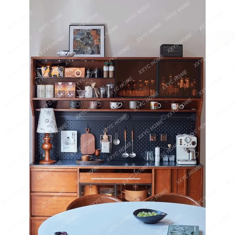 XXRetro solid wood  dining side cabinet integrated storage cabinet against the wall, living room locker, medieval tea double