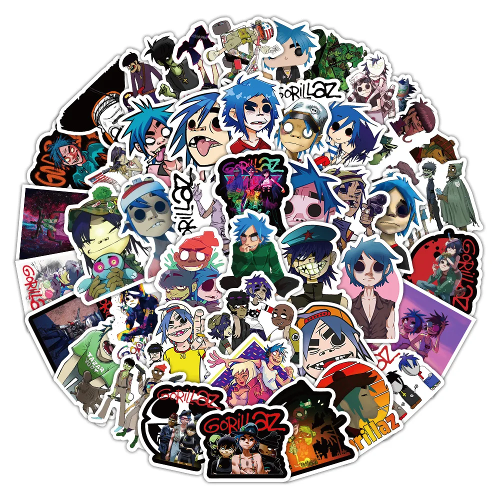 50Pcs Cartoon Gorillaz Stickers For Luggage Laptop Guitar Phone Diary Waterproof Graffiti Vinyl Decals