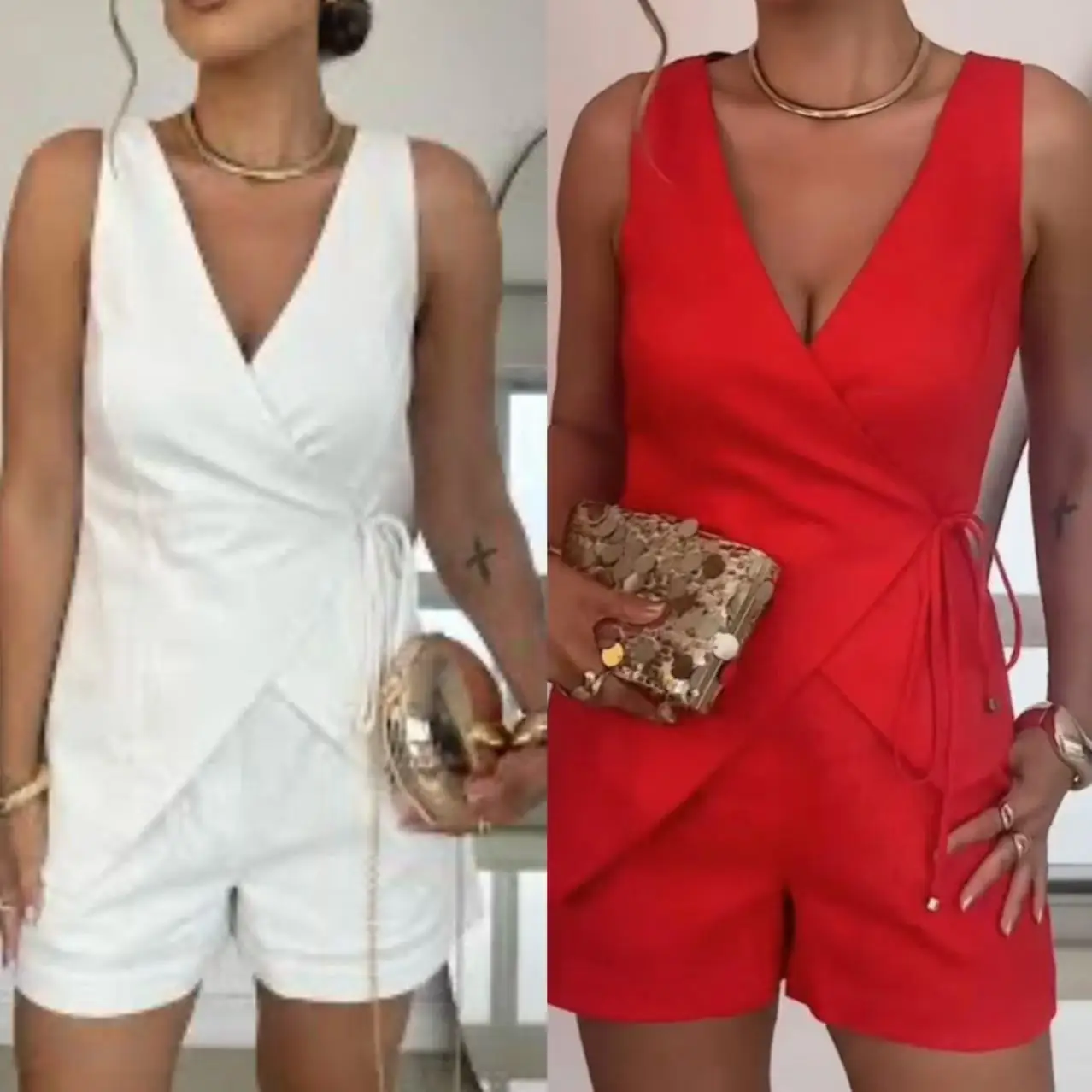 

Sleeveless Dark V Solid Color Shorts Temperament Commuter Fashion Suit 2025 Summer Cross-border European and American