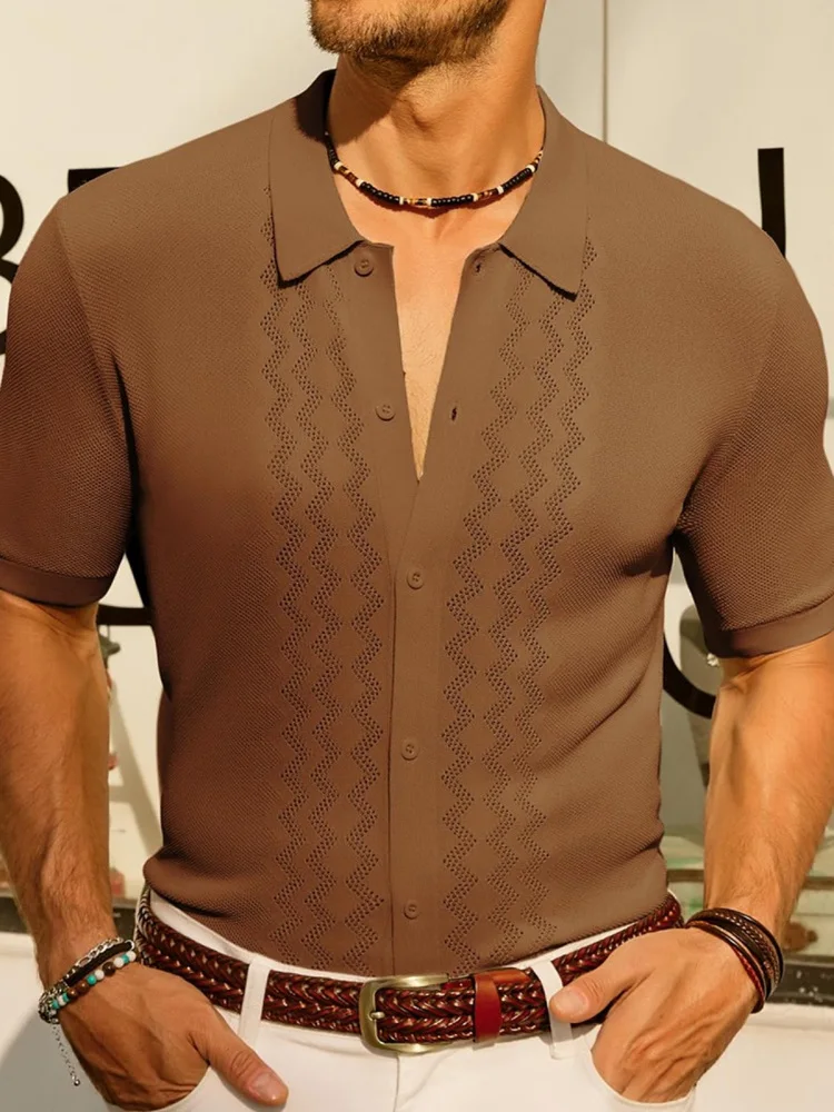 

Spring Summer Color ort Sve Knitted T-irt Men Faion Urban Sle Busin Casual Flip Collar Pure Color Slim Fit ...