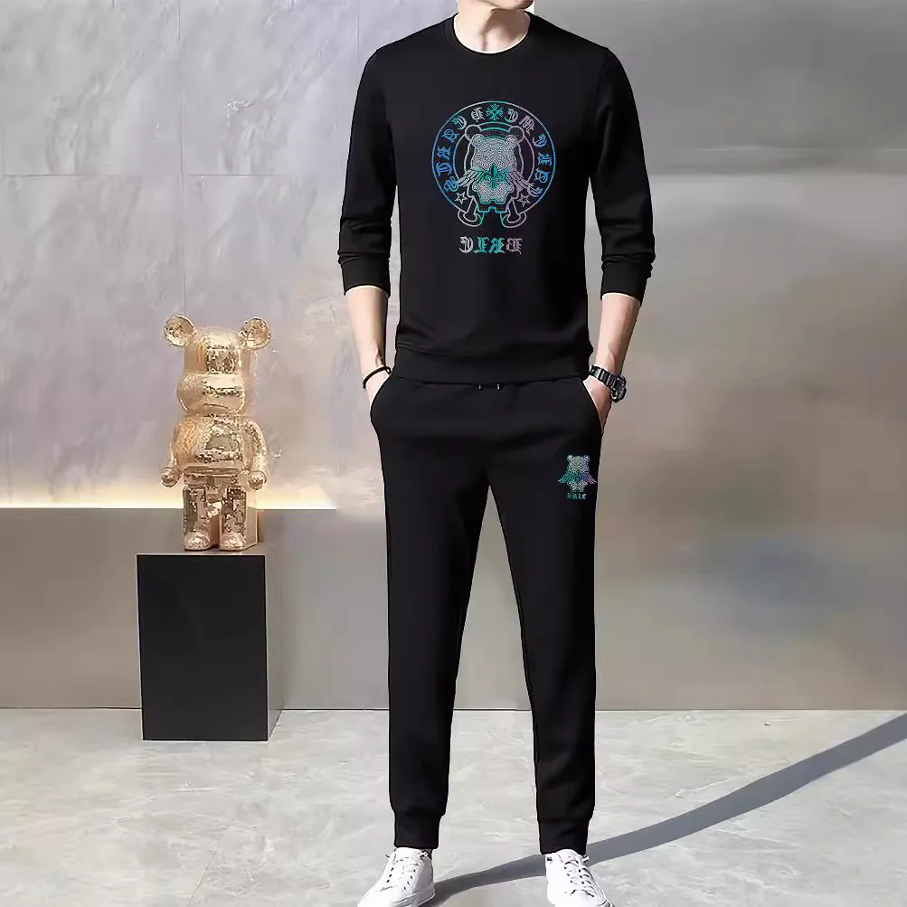 Light Luxury Sports Hoodie Set Men's Crew Neck Sweatshirt Casual Sweater Pants Suit Handsome Fashion Trendy Male Clothing M-4XL