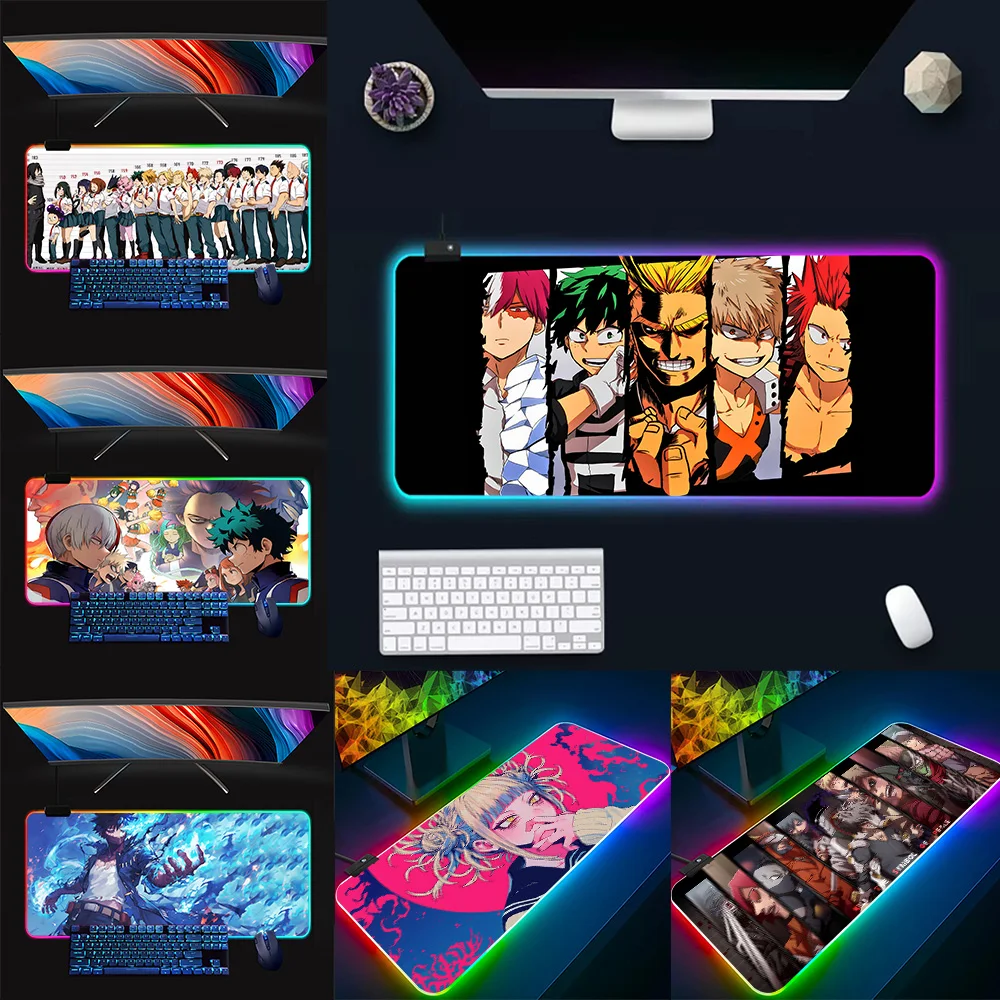 Anime Boku No Heros Academias RGB Pc Gamer Keyboard Mouse Pad Mousepad LED Glowing Mouse Mats Rubber Gaming Computer Mausepad