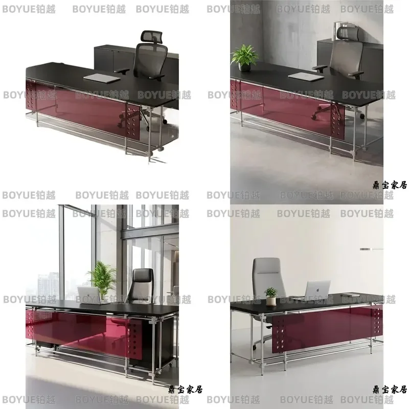 Modern Black Acrylic Desk Minimalist Rectangular Computer Table Simple Business Writing Station for Home Office Study Room