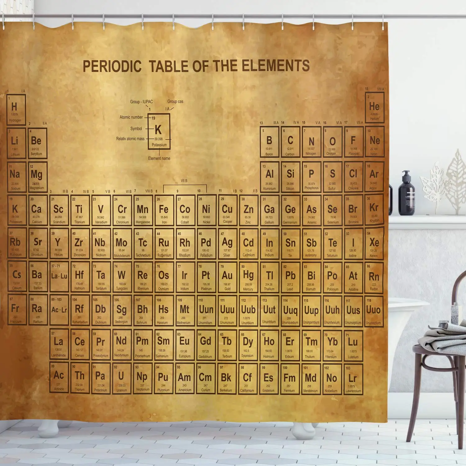 Hot New Periodic Table of Elements Shower Curtains Waterproof 3D Print White Fabric Bath Curtain for Bathroom Decor with Hooks