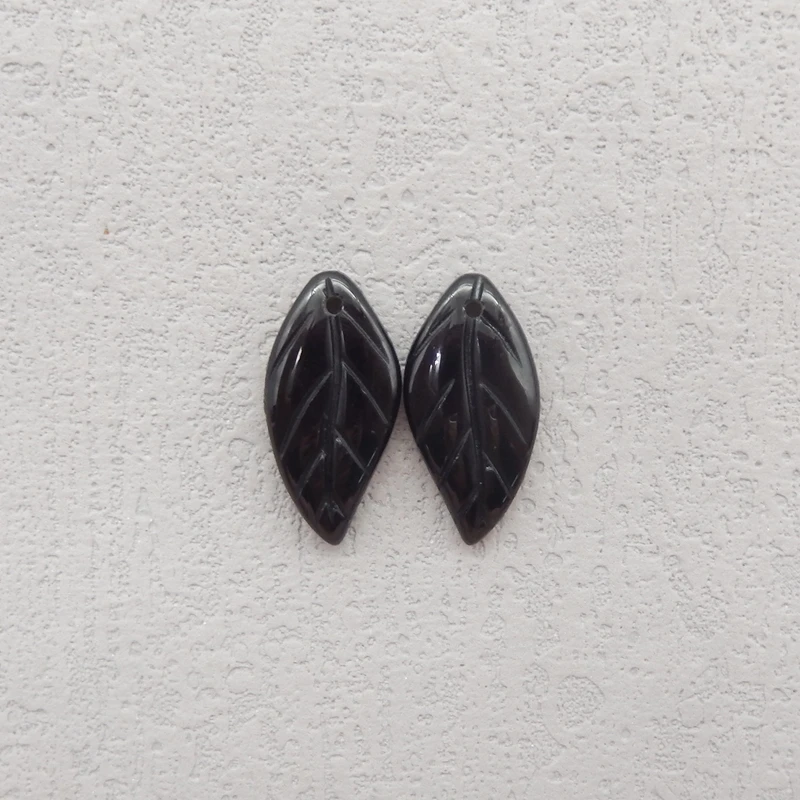 

Natural Obsidian Leaf Shape Earring Beads Fashion Jewelry Accessory Unique Geometric Gemstone for Crafting 21x10x4mm 2.2g