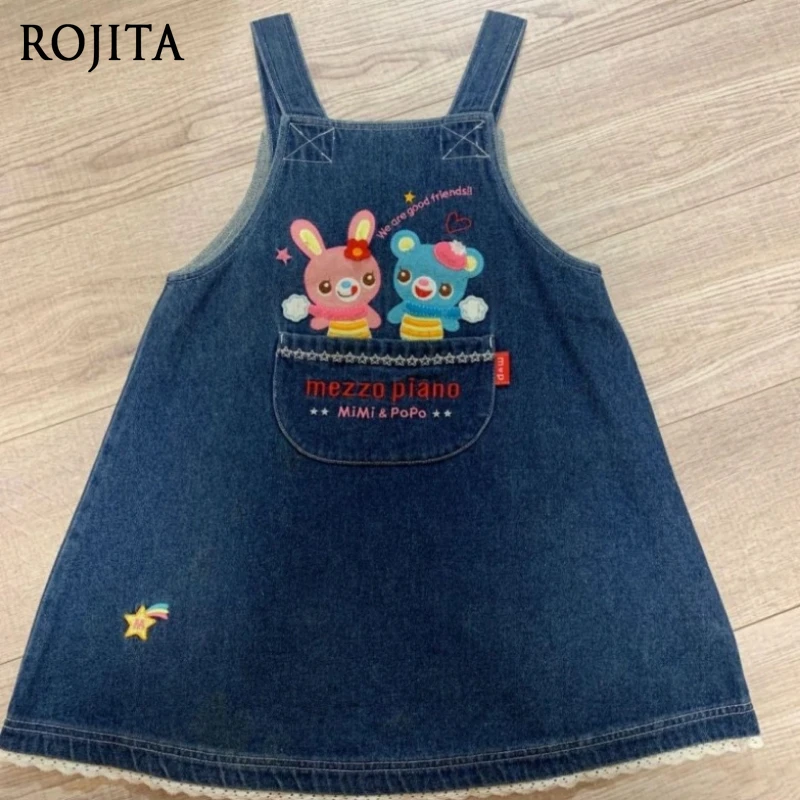 

Japanese Cartoon Embroidery Slip Dress Women Vintage Denim Lace Patchwork Dresses Y2k Aesthetic Pocket Mini Dress 2025 New